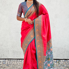 Pure Tissue Kanjivaram Zari Woven Saree With Blouse Piece