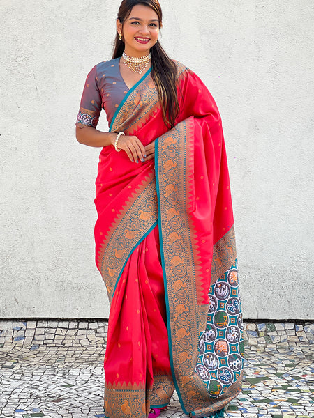 Pure Tissue Kanjivaram Zari Woven Saree With Blouse Piece