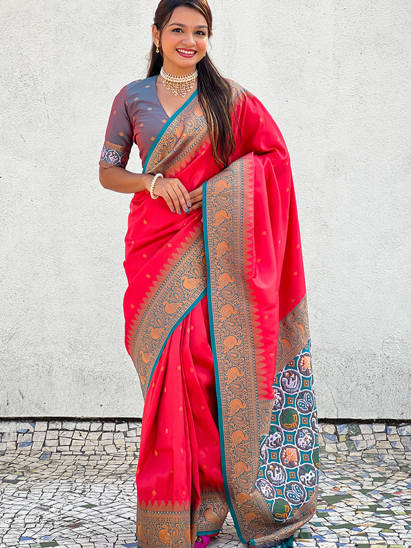 Pure Tissue Kanjivaram Zari Woven Saree With Blouse Piece