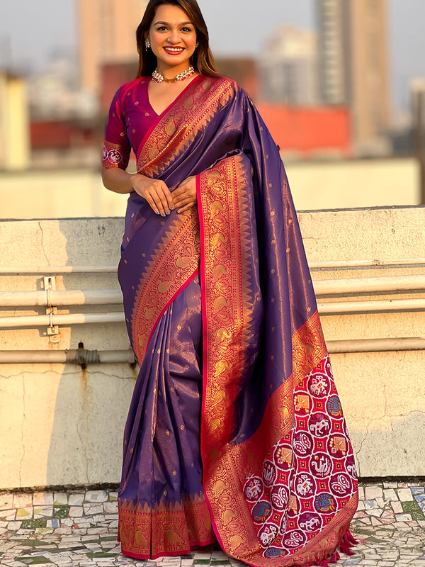 Pure Tissue Kanjivaram Zari Woven Saree With Blouse Piece