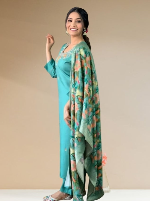 Women's Jacquard Printed Kurta Pant Set With Printed Dupatta