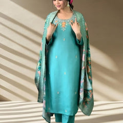 Women's Jacquard Printed Kurta Pant Set With Printed Dupatta