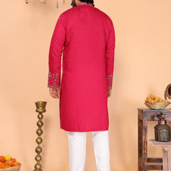 Men’s Heavy Linen Cotton Sequence Embroidered Kurta with Semi Cotton Chudidar