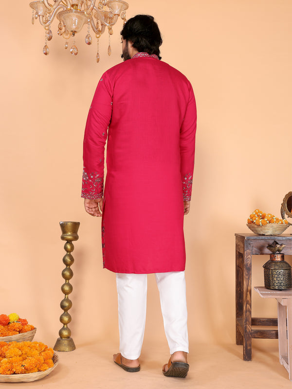 Men’s Heavy Linen Cotton Sequence Embroidered Kurta with Semi Cotton Chudidar