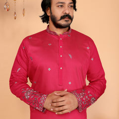 Men’s Heavy Linen Cotton Sequence Embroidered Kurta with Semi Cotton Chudidar