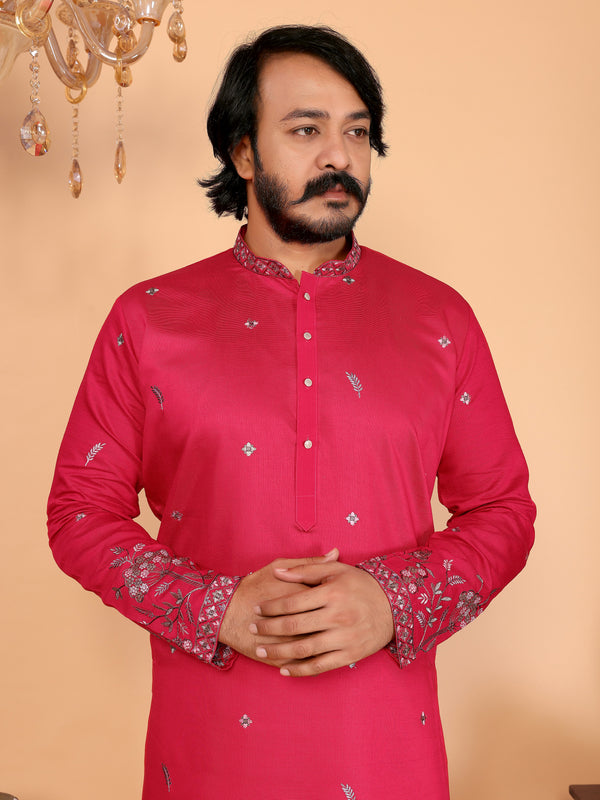 Men’s Heavy Linen Cotton Sequence Embroidered Kurta with Semi Cotton Chudidar