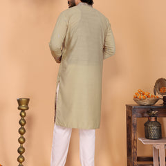 Men’s Heavy Linen Cotton Sequence Embroidered Kurta with Semi Cotton Chudidar