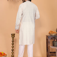 Men’s Heavy Linen Cotton Sequence Embroidered Kurta with Semi Cotton Chudidar