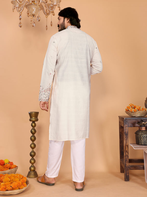 Men’s Heavy Linen Cotton Sequence Embroidered Kurta with Semi Cotton Chudidar