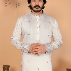 Men’s Heavy Linen Cotton Sequence Embroidered Kurta with Semi Cotton Chudidar