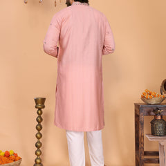 Men’s Heavy Linen Cotton Sequence Embroidered Kurta with Semi Cotton Chudidar