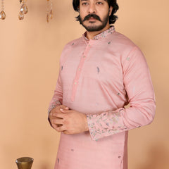Men’s Heavy Linen Cotton Sequence Embroidered Kurta with Semi Cotton Chudidar