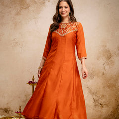 Women's Vichitra Silk Embroidered Kurta Pant Dupatta Set
