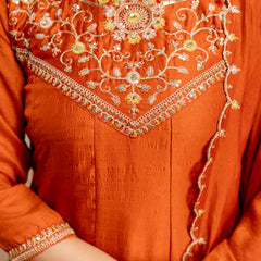 Women's Vichitra Silk Embroidered Kurta Pant Dupatta Set