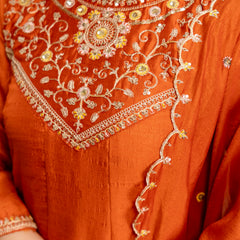 Women's Vichitra Silk Embroidered Kurta Pant Dupatta Set