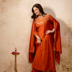 Women's Vichitra Silk Embroidered Kurta Pant Dupatta Set
