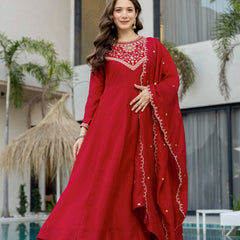 Women's Vichitra Silk Embroidered Kurta Pant Dupatta Set