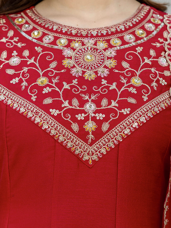 Women's Vichitra Silk Embroidered Kurta Pant Dupatta Set