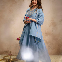 Women's Vichitra Silk Embroidered Kurta Pant Dupatta Set