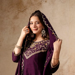 Women's Vichitra Silk Embroidered Kurta Pant Dupatta Set