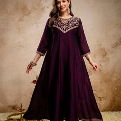 Women's Vichitra Silk Embroidered Kurta Pant Dupatta Set