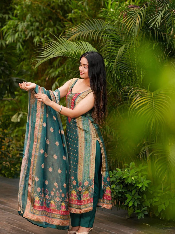 Women's Zarna Silk Printed Kurta Pant & Dupatta Set