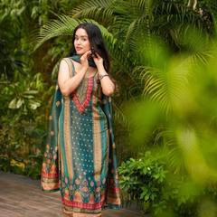 Women's Zarna Silk Printed Kurta Pant & Dupatta Set