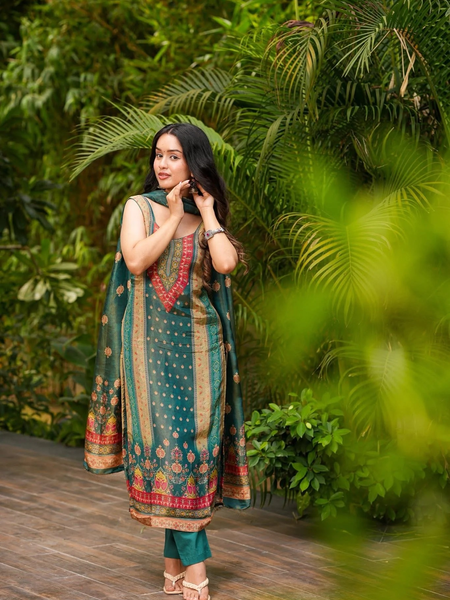 Women's Zarna Silk Printed Kurta Pant & Dupatta Set