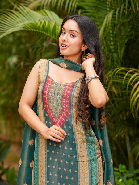 Women's Zarna Silk Printed Kurta Pant & Dupatta Set