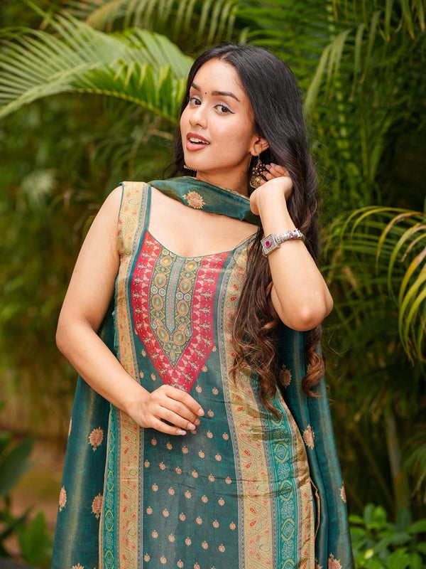 Women's Zarna Silk Printed Kurta Pant & Dupatta Set