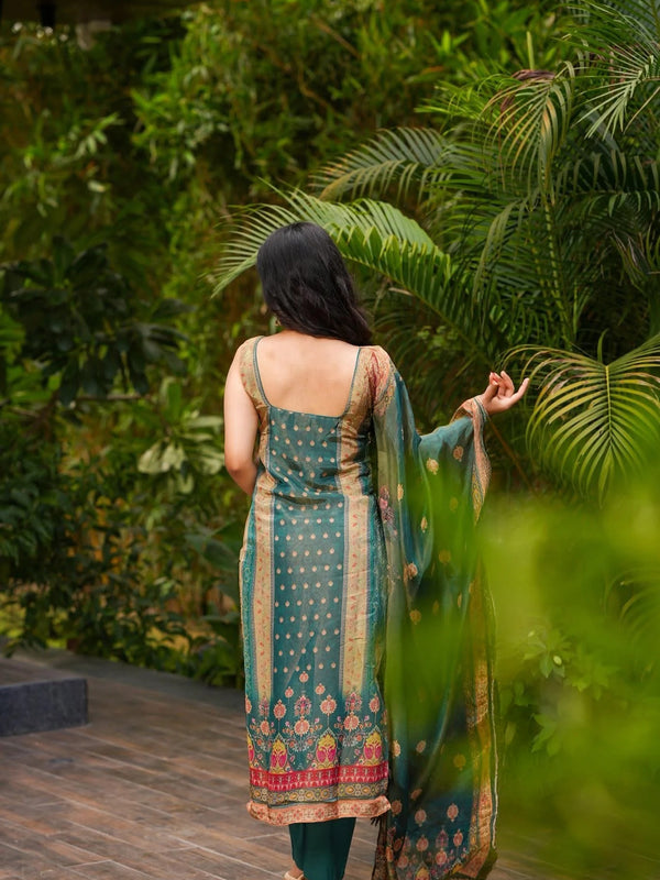Women's Zarna Silk Printed Kurta Pant & Dupatta Set