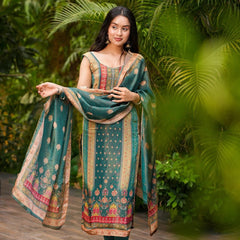 Women's Zarna Silk Printed Kurta Pant & Dupatta Set