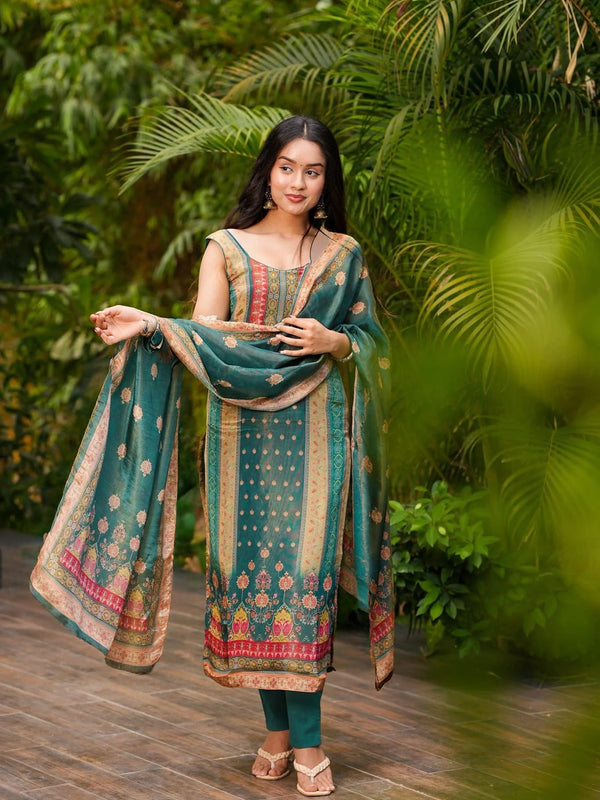 Women's Zarna Silk Printed Kurta Pant & Dupatta Set