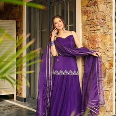 Women's Rangoli Silk Embroidered Kurti Palazzo Set With Organza Dupatta