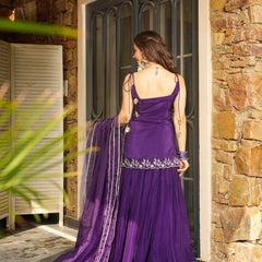 Women's Rangoli Silk Embroidered Kurti Palazzo Set With Organza Dupatta
