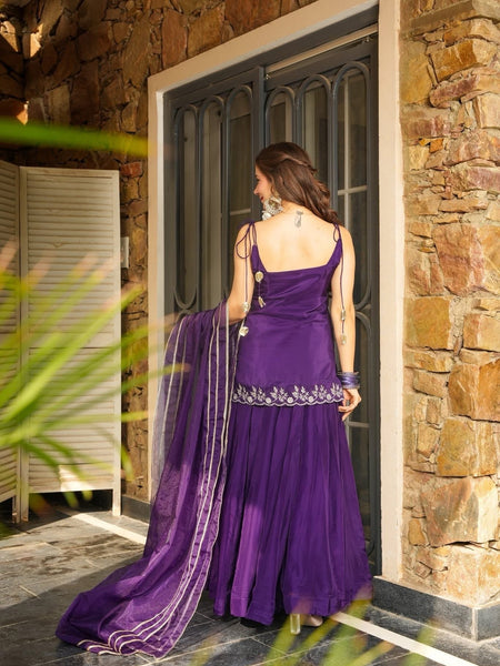 Women's Rangoli Silk Embroidered Kurti Palazzo Set With Organza Dupatta