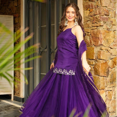 Women's Rangoli Silk Embroidered Kurti Palazzo Set With Organza Dupatta