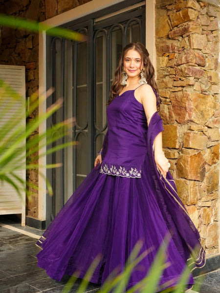 Women's Rangoli Silk Embroidered Kurti Palazzo Set With Organza Dupatta
