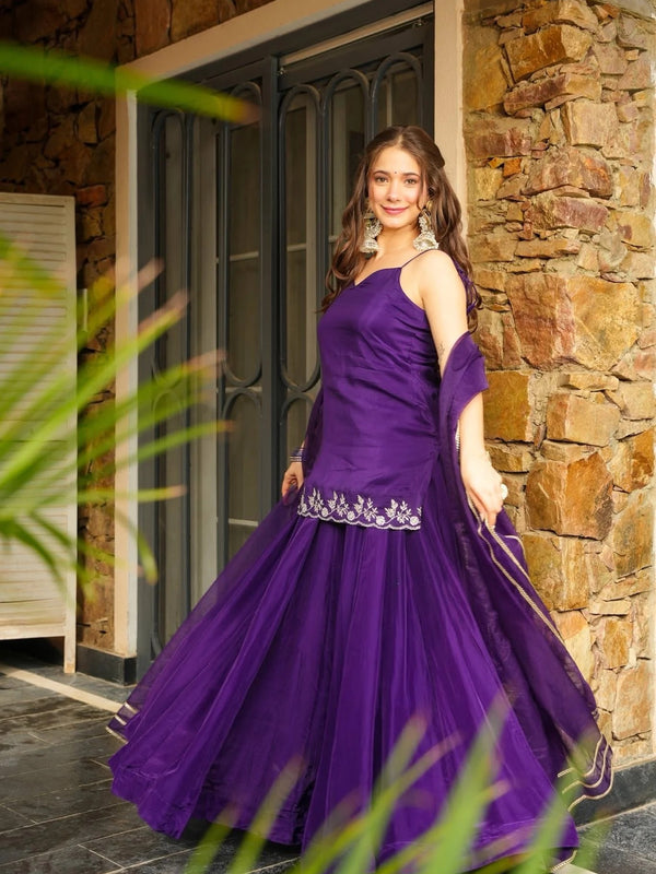 Women's Rangoli Silk Embroidered Kurti Palazzo Set With Organza Dupatta