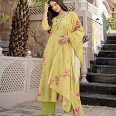 Women's Printed Chanderi Kurti Set with Printed Dupatta