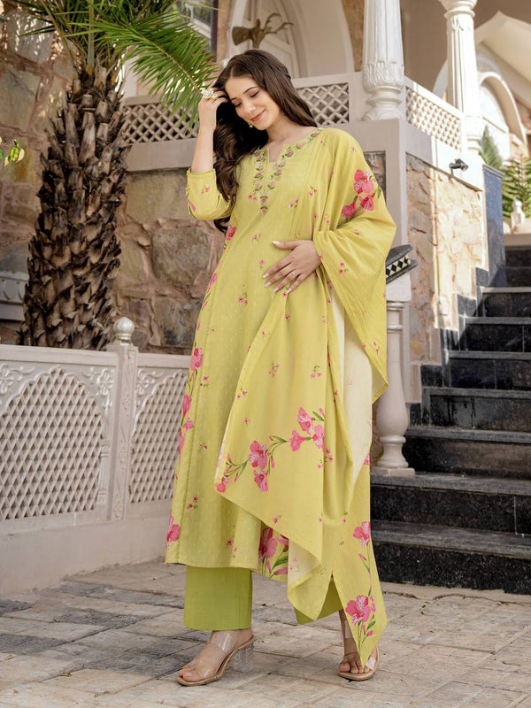 Women's Printed Chanderi Kurti Set with Printed Dupatta