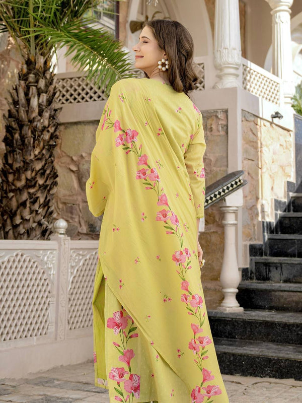 Women's Printed Chanderi Kurti Set with Printed Dupatta