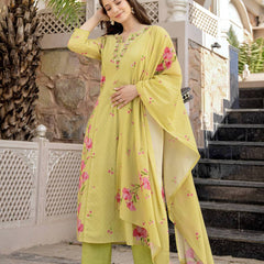 Women's Printed Chanderi Kurti Set with Printed Dupatta