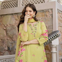 Women's Printed Chanderi Kurti Set with Printed Dupatta