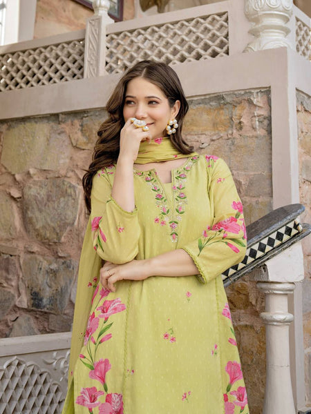 Women's Printed Chanderi Kurti Set with Printed Dupatta