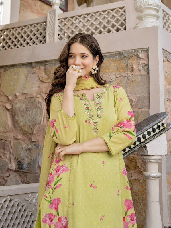 Women's Printed Chanderi Kurti Set with Printed Dupatta
