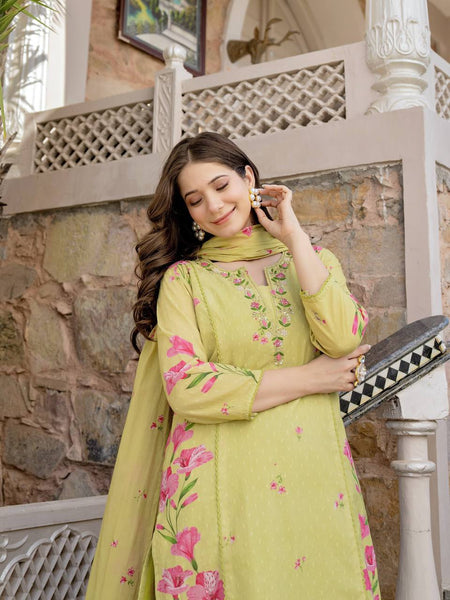 Women's Printed Chanderi Kurti Set with Printed Dupatta