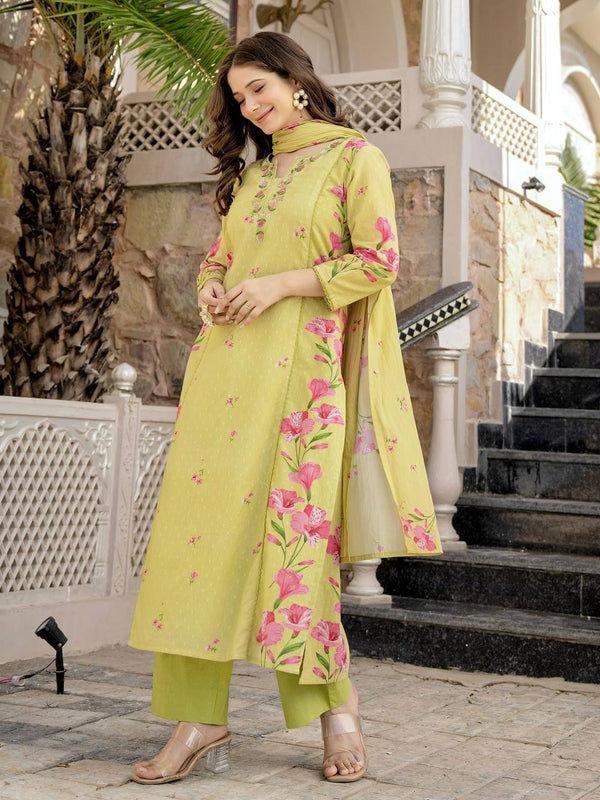 Women's Printed Chanderi Kurti Set with Printed Dupatta