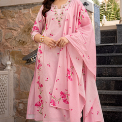 Women's Printed Chanderi Kurti Set with Printed Dupatta