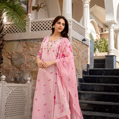 Women's Printed Chanderi Kurti Set with Printed Dupatta